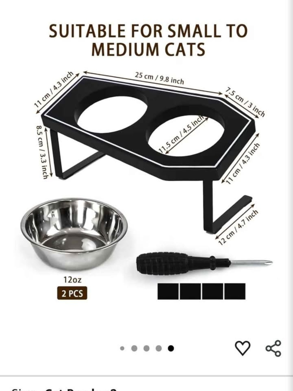 Halloween Adjustable Elevated Cat Feeder - Black - Stainless Bowls